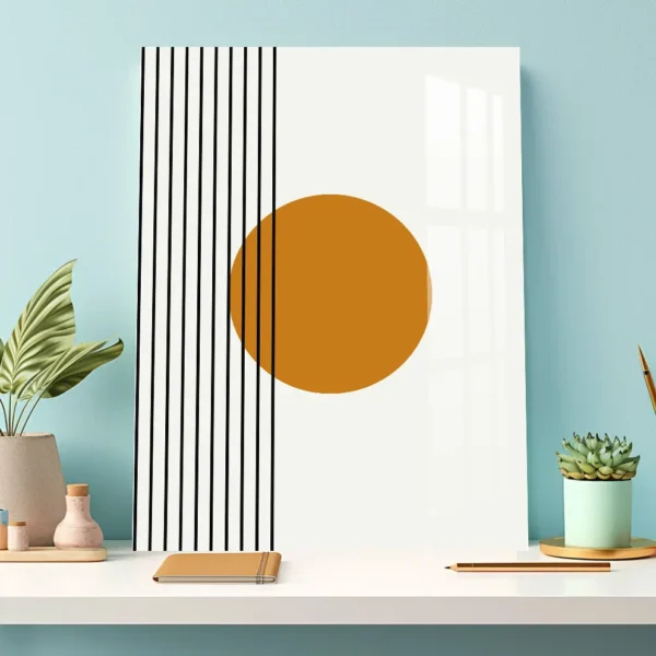 Orange Circle with Vertical Lines – Bauhaus-Inspired Metal Art Poster
