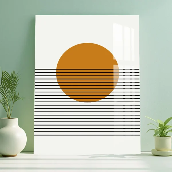 Sunset Line Art – Bauhaus-Inspired Minimalist Metal Poster