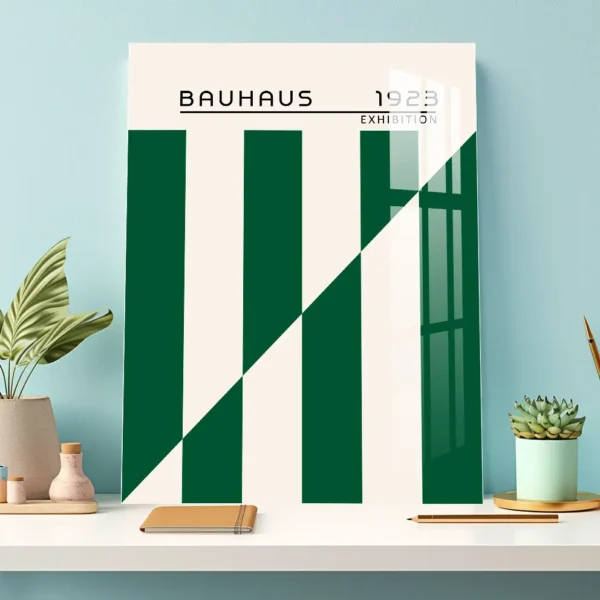 Bauhaus Green Striped Art – 1923 Exhibition Modernist Metal Poster