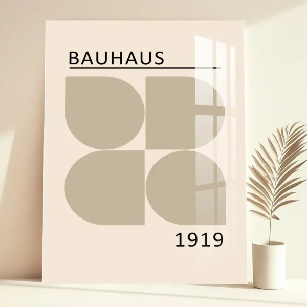 Bauhaus Beige Geometric Shapes Metal Poster – Elegant Modern Decor