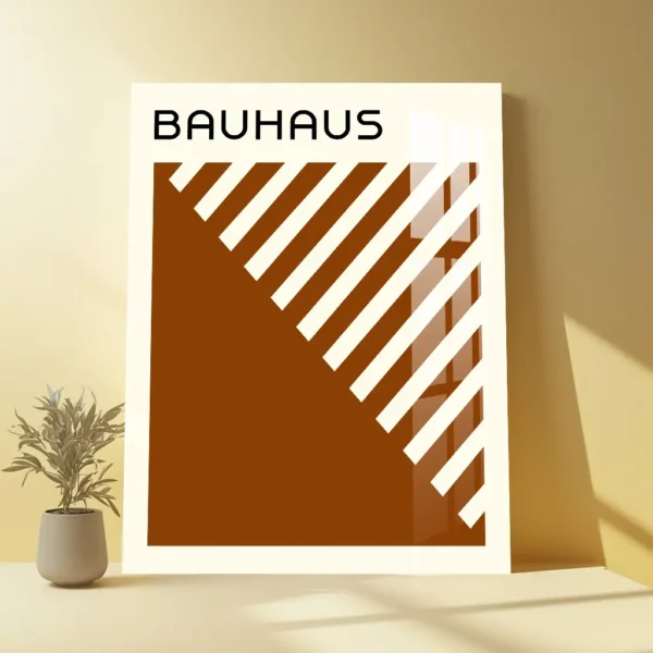 Bauhaus Brown Diagonal Stripes Metal Poster – Modern Minimalist Decor