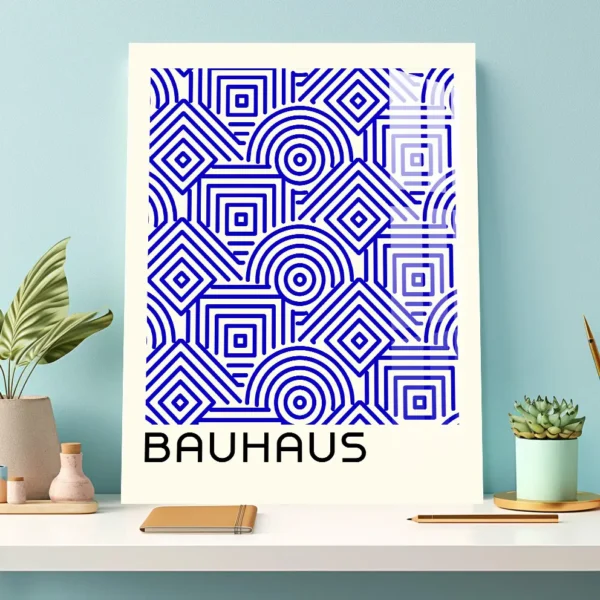 Bauhaus Blue Geometric Pattern Metal Poster – Bold Abstract Art Decor