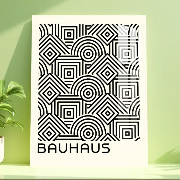Bauhaus Black and White Geometric Pattern Metal Poster – Modern Abstract Wall Art