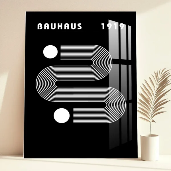 Bauhaus 1919 – Black and White Linear Geometric Metal Poster