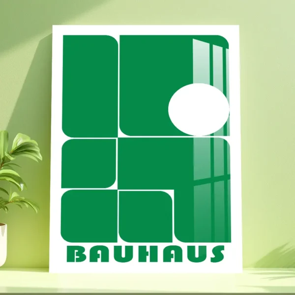 Green Geometric Bauhaus Composition – Bold Minimalist Metal Poster
