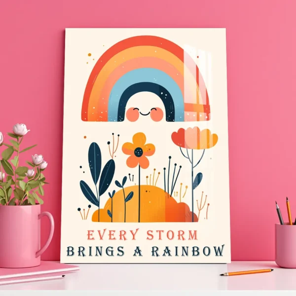 Smiling Rainbow Wall Art – Motivational Art: Every Storm Brings a Rainbow