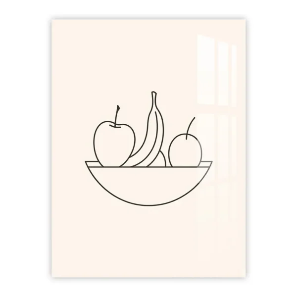 Minimalist Fruit Bowl Line Art – Modern Metal Poster for Kitchen Decor