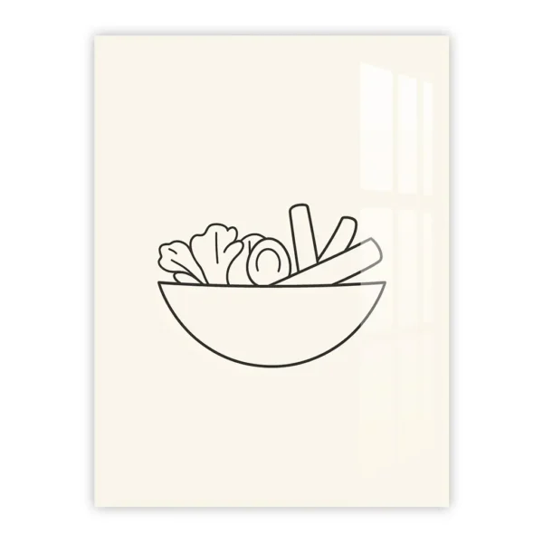 Minimalist Salad Bowl Line Art – Modern Metal Poster for Kitchen and Dining Decor
