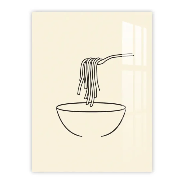 Minimalist Spaghetti Bowl Line Art – Modern Metal Poster for Kitchen Decor