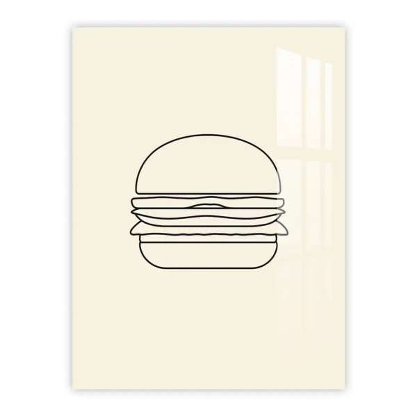 Minimalist Burger Line Art – Modern Metal Poster for Kitchen and Dining Decor