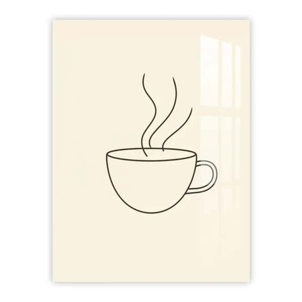 Minimalist Coffee Cup Line Art – Modern Metal Poster for Kitchen and Cafe Decor