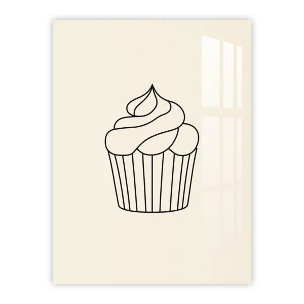 Minimalist Cupcake Line Art – Sweet Kitchen Decor Metal Poster