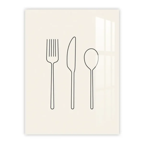 Minimalist Cutlery Line Art – Elegant Metal Poster for Modern Kitchen Decor