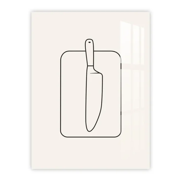 Minimalist Knife and Cutting Board Line Art – Kitchen Metal Poster