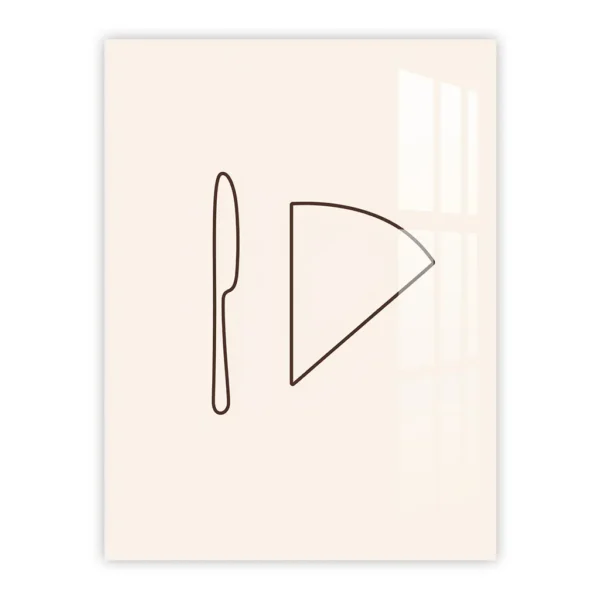 Minimalist Cheese & Knife Line Art – Elegant Kitchen Metal Poster