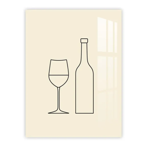 Minimalist Wine Bottle and Glass Line Art – Elegant Kitchen Metal Poster