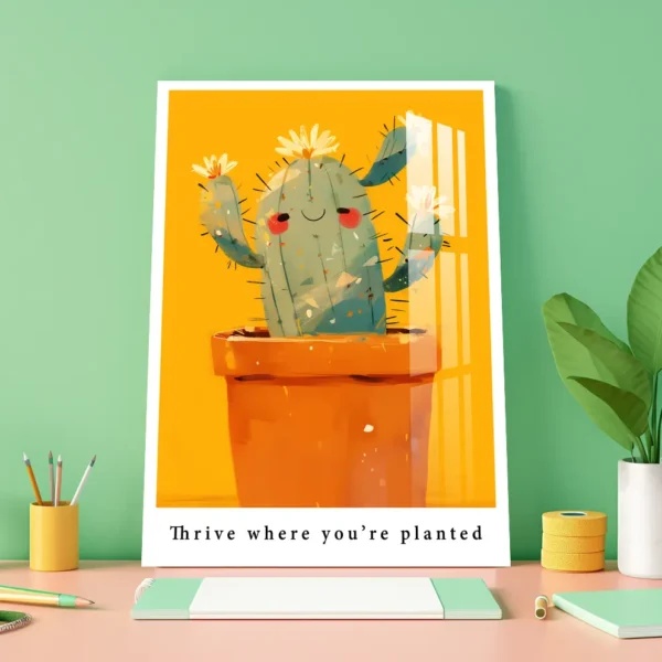 Smiling Cactus Wall Art – Motivational Art: Thrive Where You’re Planted