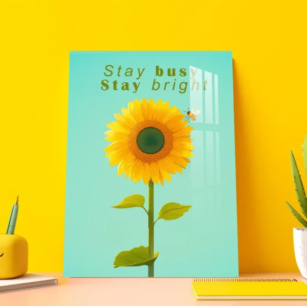Sunflower and Bee Wall Art – Motivational Art: Stay Busy, Stay Bright
