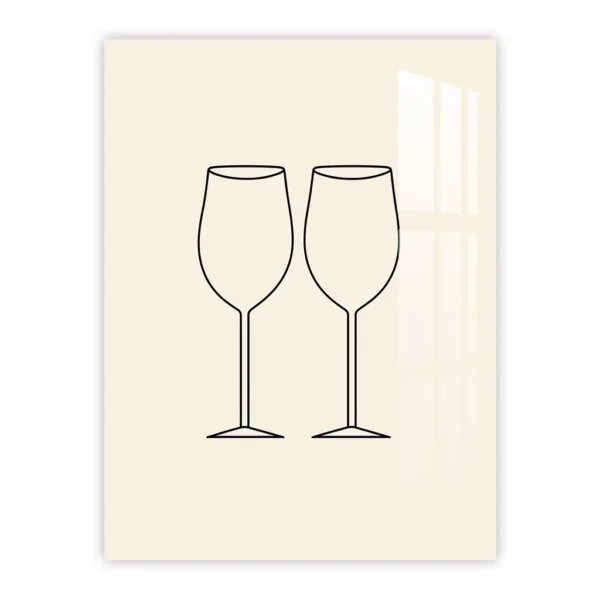 Minimalist Wine Glass Pair Line Art – Elegant Kitchen Metal Poster