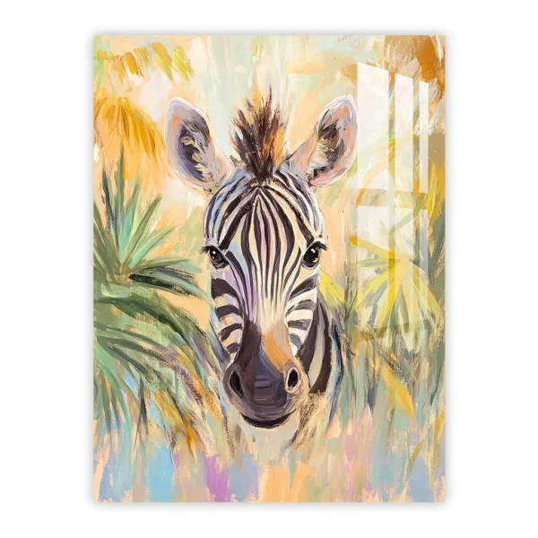 Adorable Zebra Nursery Art – Pastel Safari-Inspired Metal Poster for Kids’ Rooms