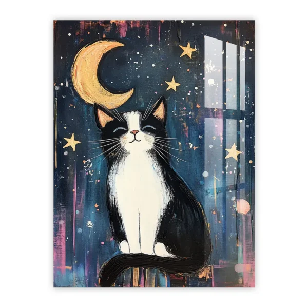 Night Sky Cat – Whimsical Moonlit Nursery Art Metal Poster