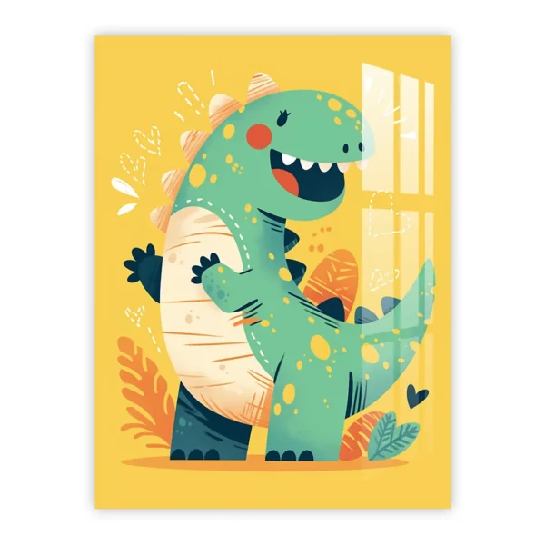 Playful Dinosaur Cartoon – Friendly Dino Metal Poster for Kids’ Room