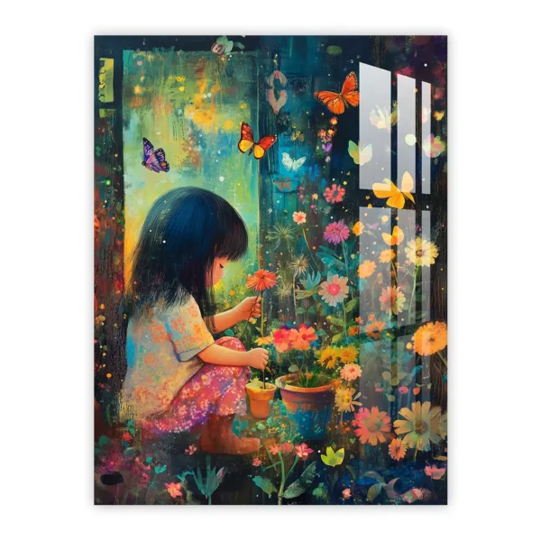 Enchanting Garden Adventure – Whimsical Nursery Art with Girl and Butterflies