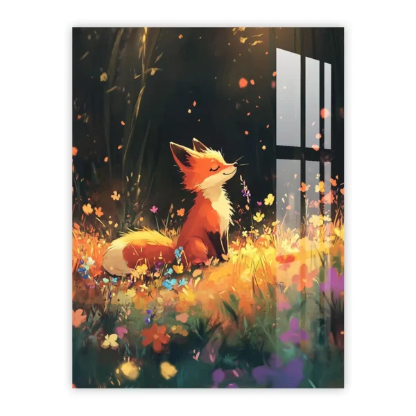 Peaceful Fox in Wildflower Meadow – Enchanted Forest Nursery Art Metal Poster