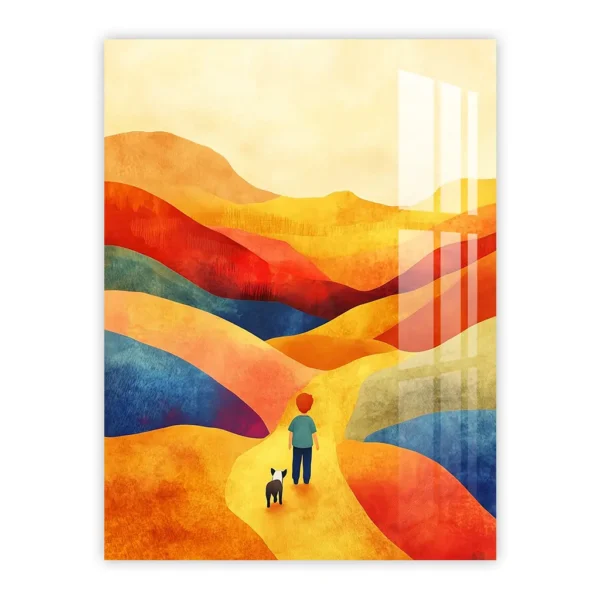 Child’s Journey Through Colorful Hills – Whimsical Nursery Art for Kids’ Rooms