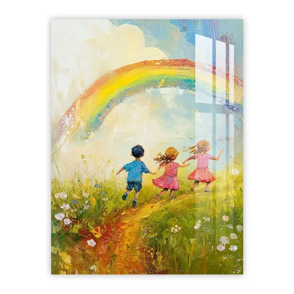 Joyful Kids Under a Rainbow – Whimsical Nursery Art for Playful Spaces