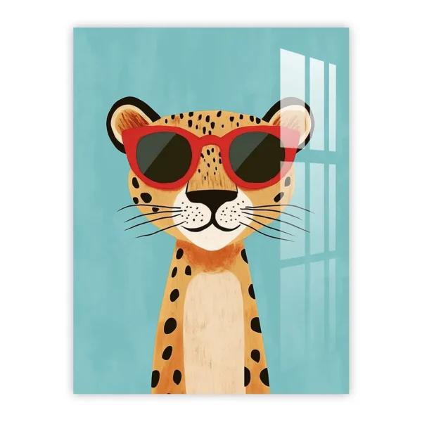 Cool Leopard with Red Sunglasses – Fun Nursery Art Metal Poster