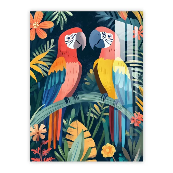 Colorful Parrots in Tropical Jungle – Vibrant Nursery Art for Kids’ Rooms