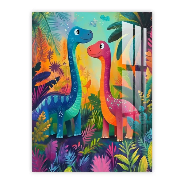 Playful Dinosaurs in a Colorful Jungle – Vibrant Nursery Art for Kids’ Rooms